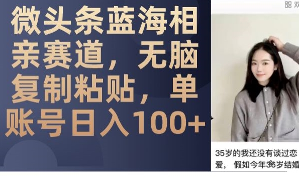 微头条蓝海相亲赛道,无脑复制粘贴,单账号日入100+-第一资源库
