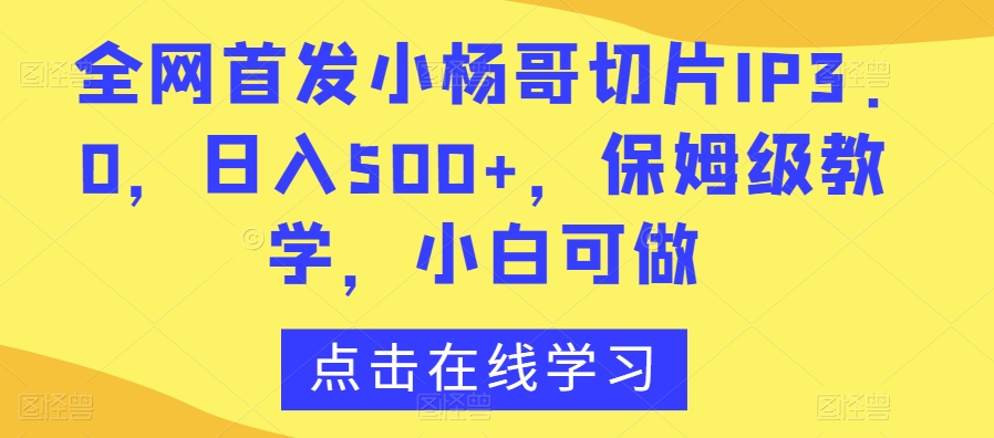 全网首发小杨哥切片IP3.0,日入500+,保姆级教学,小白可做【揭秘】-第一资源库
