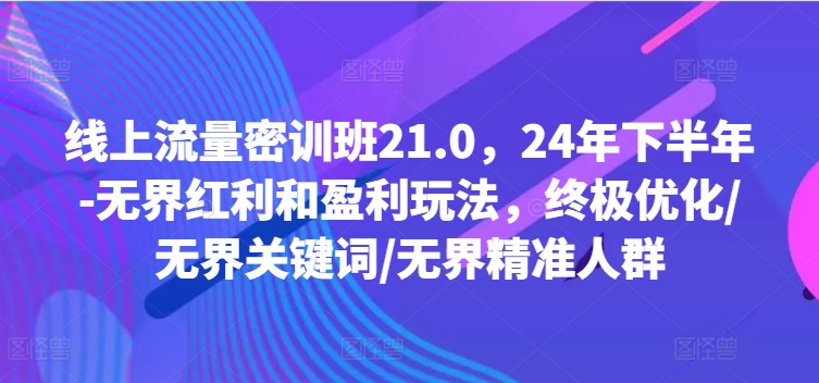 线上流量密训班21.0,24年下半年-无界红利和盈利玩法,终极优化/无界关键词/无界精准人群-第一资源库