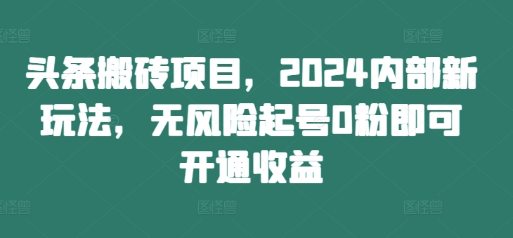 头条搬砖项目，2024内部新玩法，无风险起号0粉即可开通收益-第一资源库