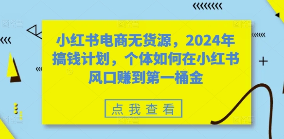 小红书电商无货源,2024年搞钱计划,个体如何在小红书风口赚到第一桶金-第一资源库