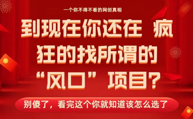 马上26年了，你还在找所谓的风口项目？别傻了，看完这个你全都懂了！【揭秘】-第一资源库