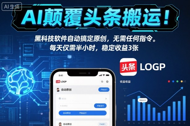 AI颠覆头条搬运！黑科技软件自动搞定原创，无需任何指令。每天仅需半小时，稳定收益3张【揭秘】-第一资源库