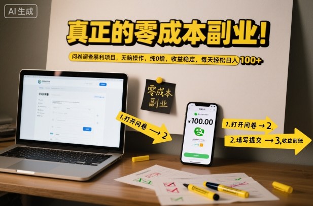 真正的零成本副业！问卷调查暴利项目，无脑操作，纯0撸，收益稳定，每天轻松日入100+【揭秘】-第一资源库