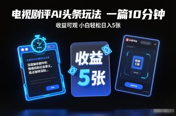 电视剧评AI头条玩法，一篇10分钟，收益可观，小白轻松日入5张+【独家】-第一资源库