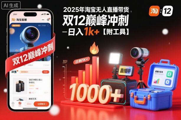 2025年淘宝无人直播带货，冲刺双12，日入1k+【附工具】【揭秘】-第一资源库