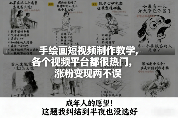 手绘画短视频制作教学，各个视频平台都很热门，涨粉变现两不误-第一资源库