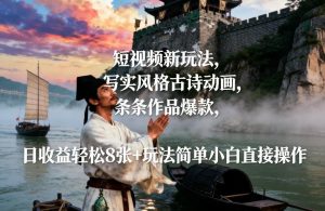 短视频新玩法，写实风格古诗动画，条条作品爆款，日收益轻松8张+玩法简单小白直接操作-第一资源库