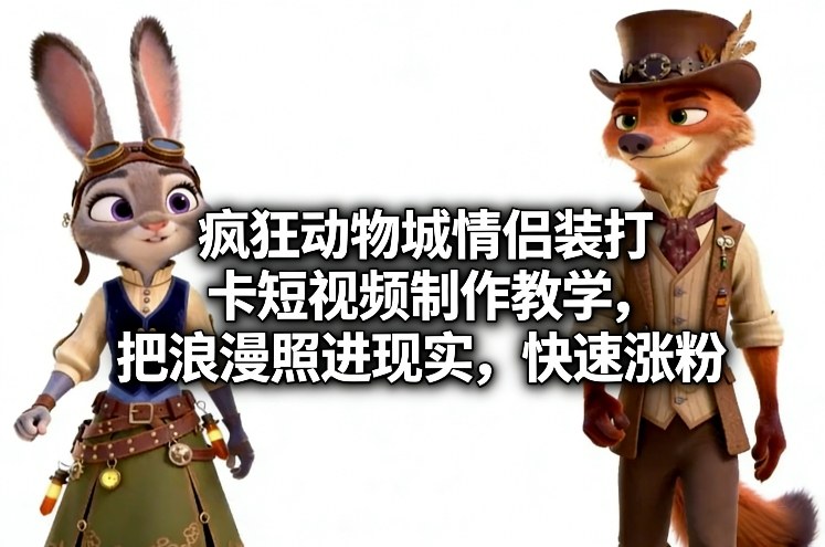 疯狂动物城情侣装打卡短视频制作教学，把浪漫照进现实，快速涨粉-第一资源库