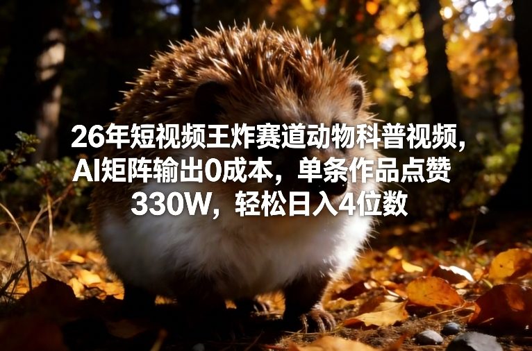 26年短视频王炸赛道动物科普视频，AI矩阵输出0成本，单条作品点赞330W，轻松日入4位数-第一资源库