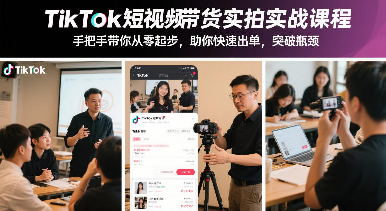 TikTok短视频带货实拍实战课程，手把手带你从零起步，助你快速出单，突破瓶颈-第一资源库
