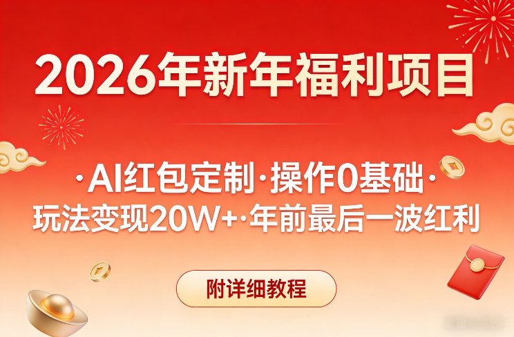 新年福利项目，AI红包定制，操作0基础，玩法变现20W+年前最后一波红利，附详细教程-第一资源库