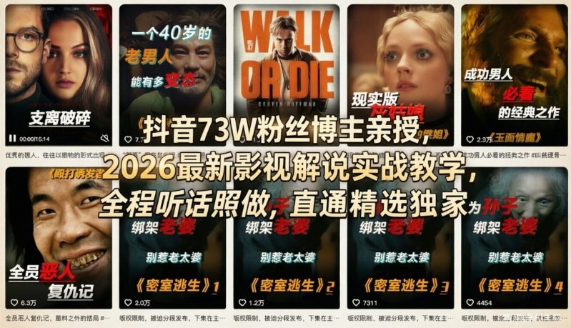 抖音73W粉丝博主亲授，2026最新影视解说实战教学，全程听话照做，直通精选独家-菠萝头