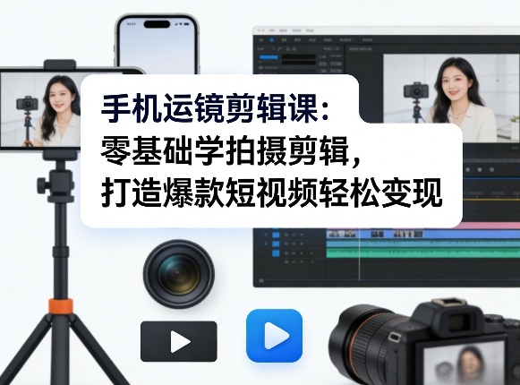 手机运镜剪辑课：零基础学拍摄剪辑，打造爆款短视频轻松变现-菠萝头