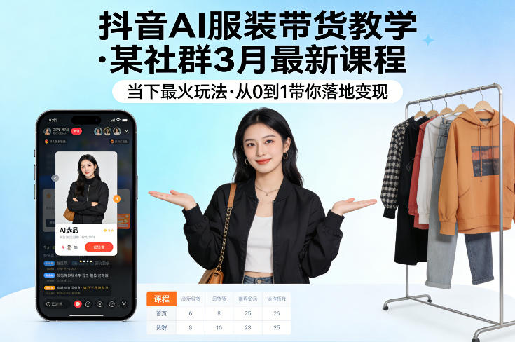 抖音AI服装带货教学，某社群3月最新课程，当下最火玩法，从0到1带你落地变现-菠萝头