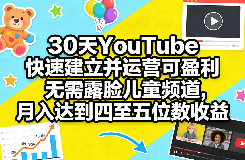 30天YouTube快速建立并运营可盈利无需露脸儿童频道，月入达到四至五位数收益-第一资源库