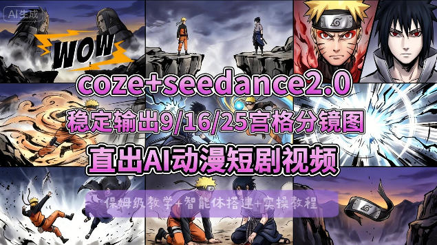 [COZE搭建教学]COZE+即梦Seedance 2.0稳定输出9-16-25宫格分镜图直出AI漫剧视频-菠萝头