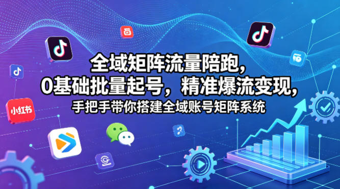 全域矩阵流量陪跑，0基础批量起号，精准爆流变现，手把手带你搭建全域账号矩阵系统-菠萝头