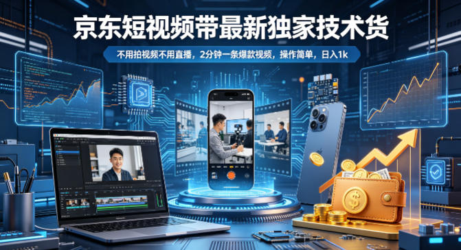 京东短视频带货最新独家技术，不用拍视频不用直播，2分钟一条爆款视频，操作简单，日入1k+【揭秘】-菠萝头