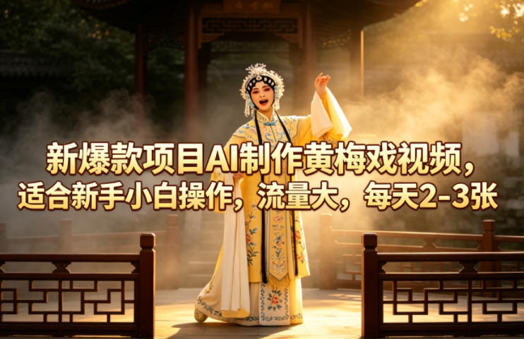 新爆款项目AI制作黄梅戏视频，适合新手小白操作，流量大，每天2-3张-菠萝头