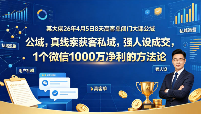 某大佬26年4月5日8天高客单闭门大课公域，真线索获客私域，强人设成交，1个微信1000W净利的方法论-菠萝头