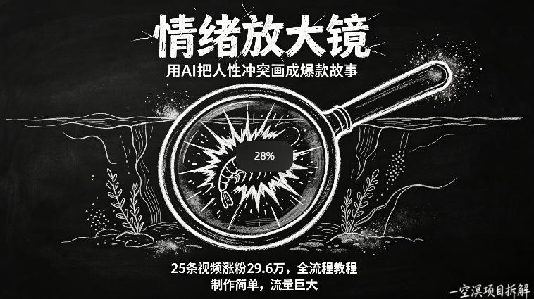 AI制作“情绪放大镜“视频，25条视频涨粉29.6W粉，流量巨大，制作简单，全流程教程-菠萝头