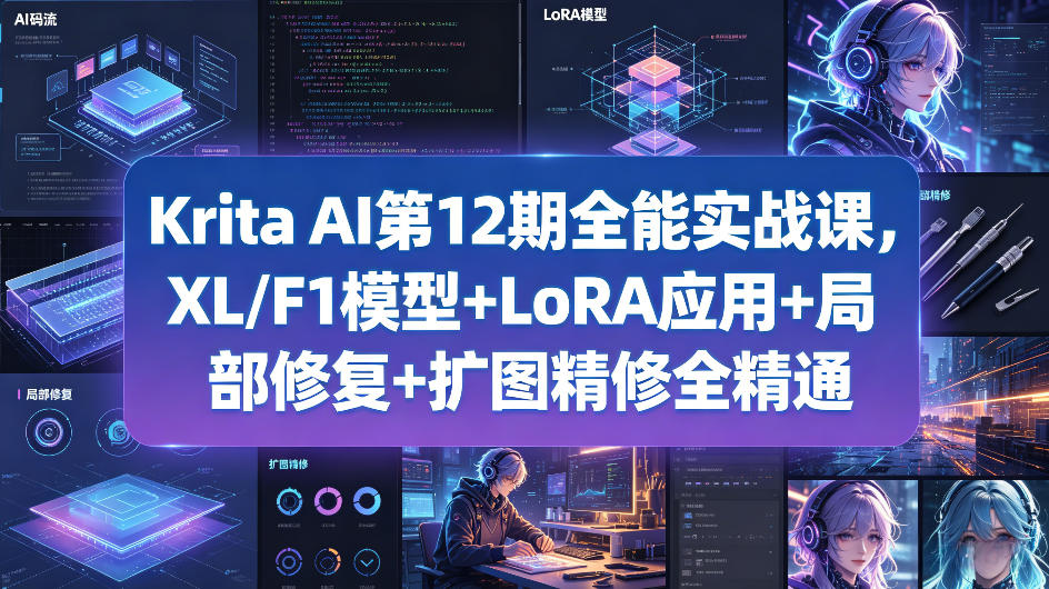 Krita AI第12期全能实战课，XL/F1模型+LoRA应用+局部修复+扩图精修全精通-菠萝头