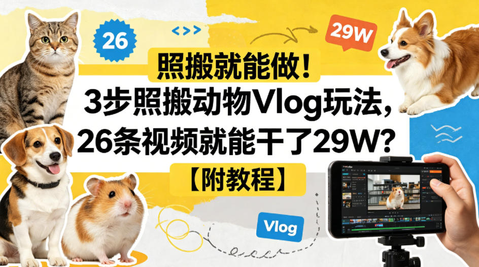 照搬就能做！3步照搬动物Vlog玩法，26条视频就能干了29W？【附教程】【赠coze一键生成工作流】-菠萝头