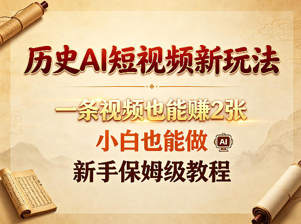 历史AI短视频新玩法，一条视频也能賺2张，小白也能做，新手保姆级教程-菠萝头