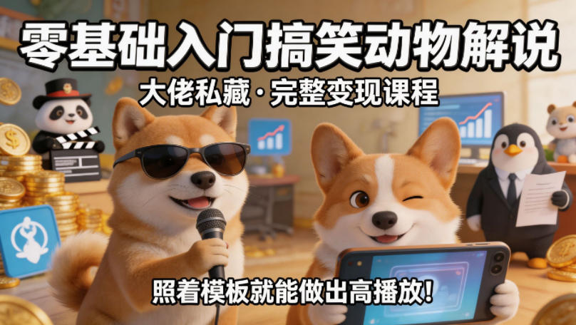 零基础入门搞笑动物解说，大佬私藏完整变现课程，照着模板就能做出高播放-菠萝头