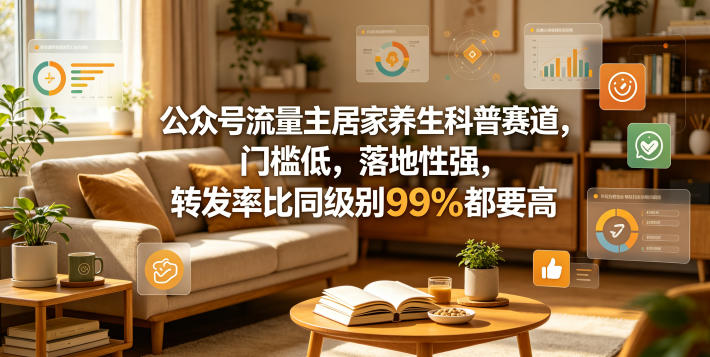 公众号流量主居家养生科普赛道，门槛低，落地性强，转发率比同级别99％都要高-菠萝头