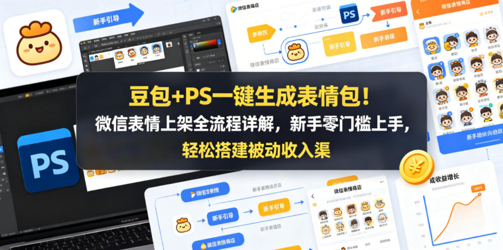 豆包+PS一键生成表情包！微信表情上架全流程详解，新手零门槛上手，轻松搭建被动收入渠道-菠萝头