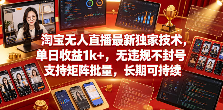 淘宝无人直播最新独家技术，单日收益1k+，无违规不封号，支持矩阵批量，长期可持续【揭秘】-菠萝头