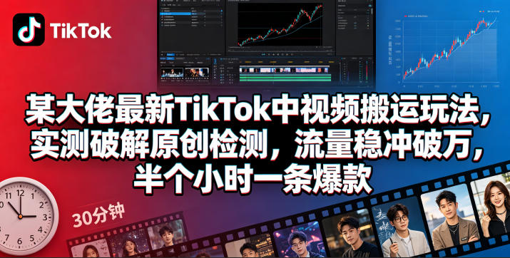 某大佬最新TikTok中视频搬运玩法，实测破解原创检测，流量稳冲破万，半个小时一条爆款-菠萝头