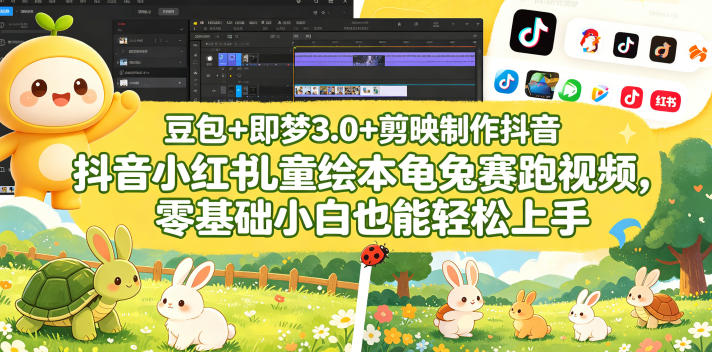 豆包＋即梦3.0+剪映制作抖音小红书儿童绘本龟兔赛跑视频，零基础小白也能轻松上手-菠萝头