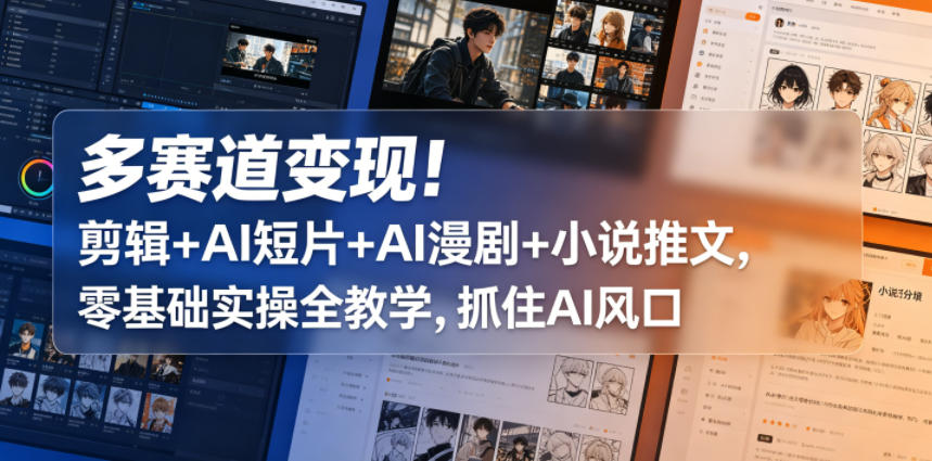 多赛道变现！剪辑+AI短片+AI漫剧+小说推文，零基础实操全教学，抓住AI风口-菠萝头