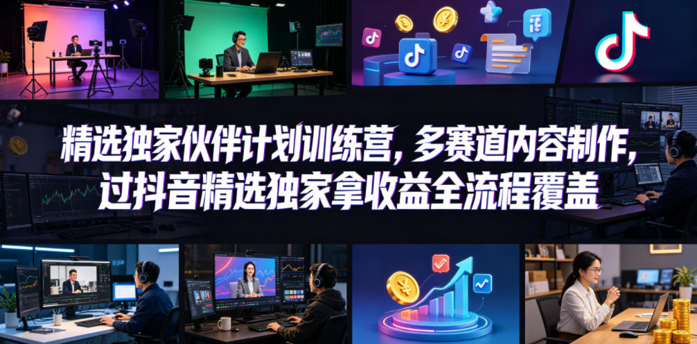 小豁食堂精选独家伙伴计划训练营，多赛道内容制作，过抖音精选独家拿收益全流程覆盖-菠萝头