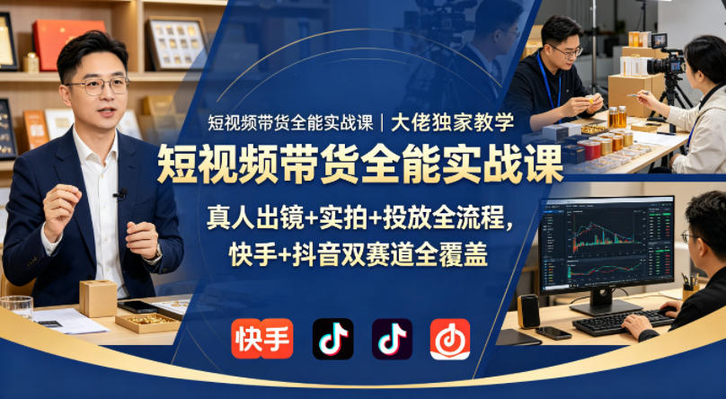 短视频带货全能实战课｜大佬独家教学，真人出镜+实拍+投放全流程，快手+抖音双赛道全覆盖-菠萝头