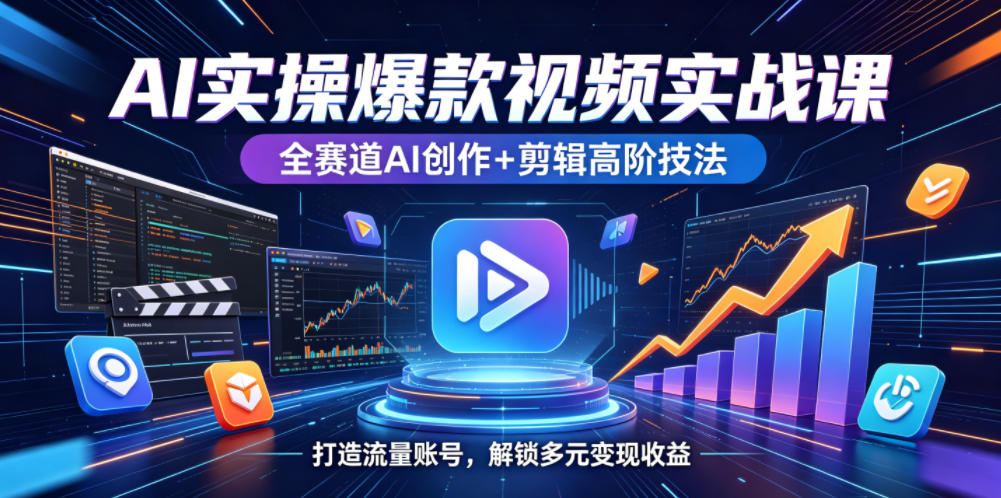 AI实操爆款视频实战课，全赛道AI创作+剪辑高阶技法，打造流量账号，解锁多元变现收益-菠萝头