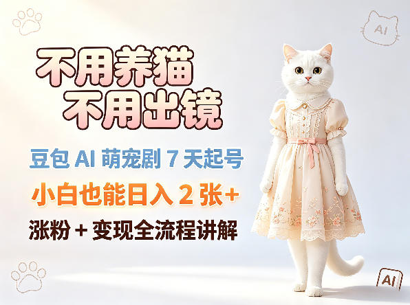 不用养猫不用出镜，豆包AI萌宠剧7天起号，小白也能日入2张+，涨粉+变现全流程讲解-菠萝头
