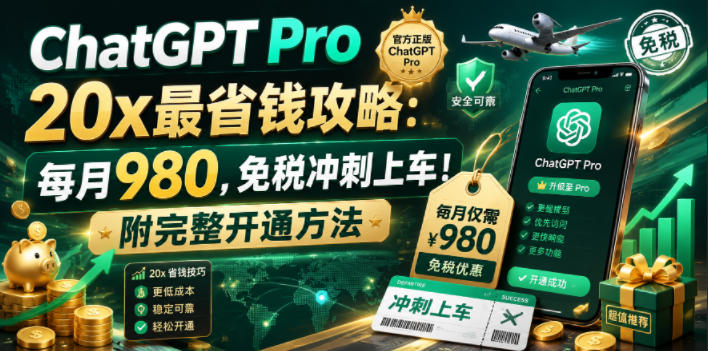 ChatGPT Pro 20x最省钱攻略：每月980，免税冲刺上车！附完整开通方法【文档】-菠萝头