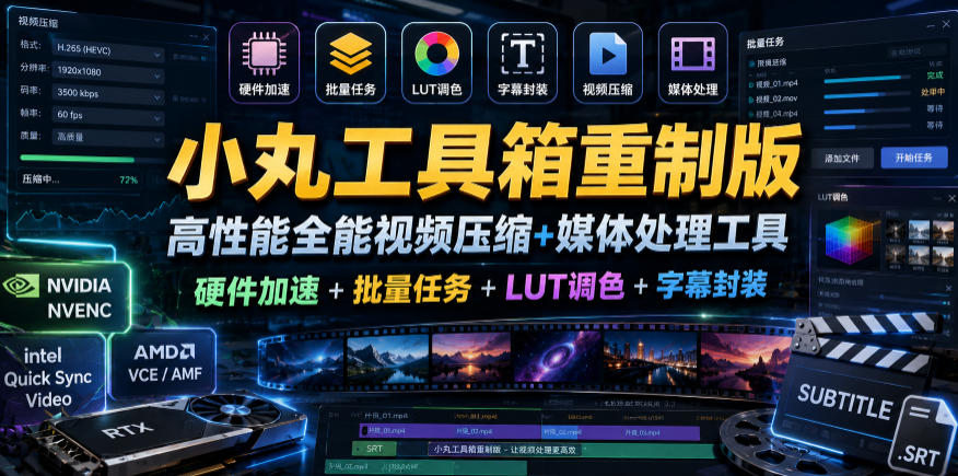 小丸工具箱重制版–高性能全能视频压缩+媒体处理工具|硬件加速+批量任务+LUT调色+字幕封装