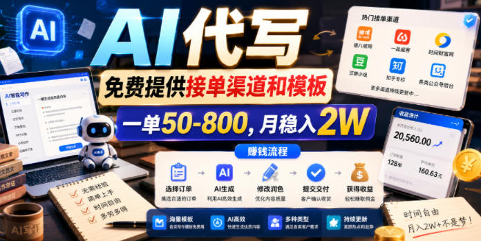 AI代写，免费提供接单渠道和模板，一单50-800，月稳入2W【揭秘】-菠萝头