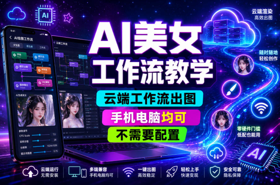 AI美女工作流教学，云端工作流出图，手机电脑均可，不需要配置，快速起号涨粉-菠萝头