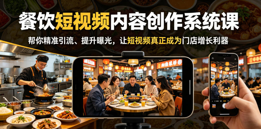 餐饮短视频内容创作系统课，帮你精准引流、提升曝光，让短视频真正成为门店增长利器-菠萝头