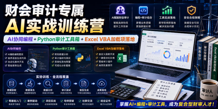 财会审计专属AI实战训练营｜AI协同编程+Python审计工具箱+Excel VBA加载项落地-菠萝头