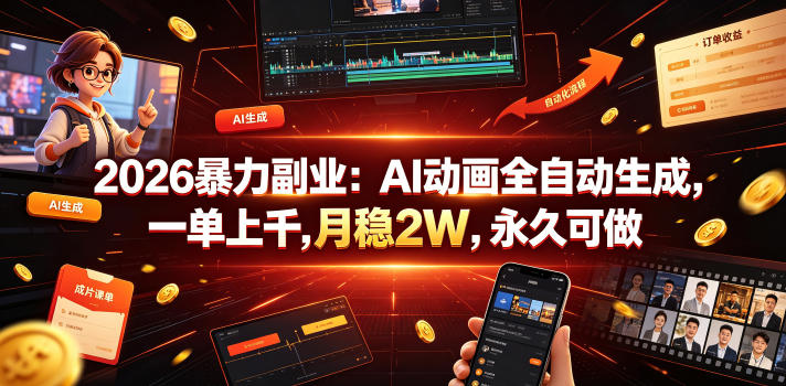 2026暴力副业：AI动画全自动生成，一单上千，月稳2W，永久可做【揭秘】-菠萝头
