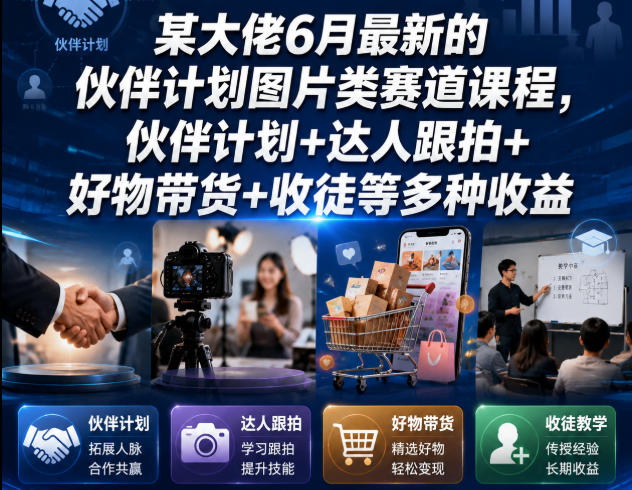 某大佬6月最新的伙伴计划图片类赛道课程，伙伴计划+达人跟拍+好物带货+收徒等多种收益-菠萝头