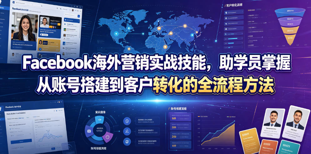 Facebook海外营销实战技能，助学员掌握从账号搭建到客户转化的全流程方法-菠萝头