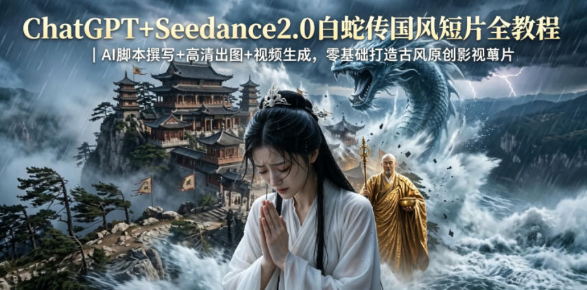 ChatGPT+Seedance2.0白蛇传国风短片全教程｜AI脚本撰写+高清出图+视频生成，零基础打造古风原创影视短片-菠萝头